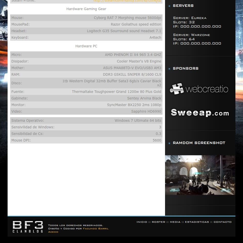 PC Specs section and footer