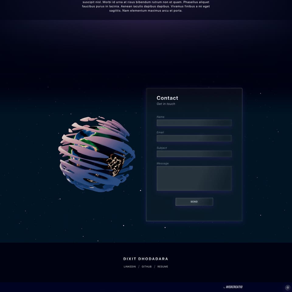 Contact form and 3D planet