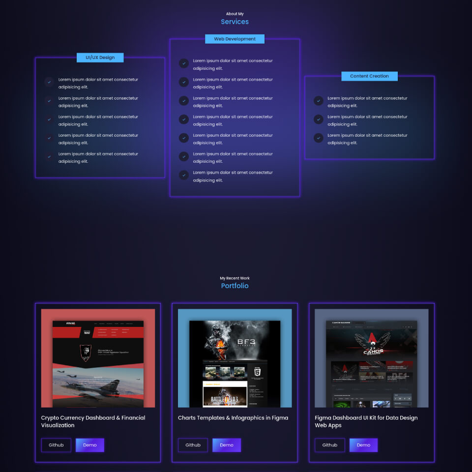 Services and portfolio section